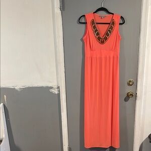 NY Collection‎ Orange and Pink Embellished Sheath Maxi Dress